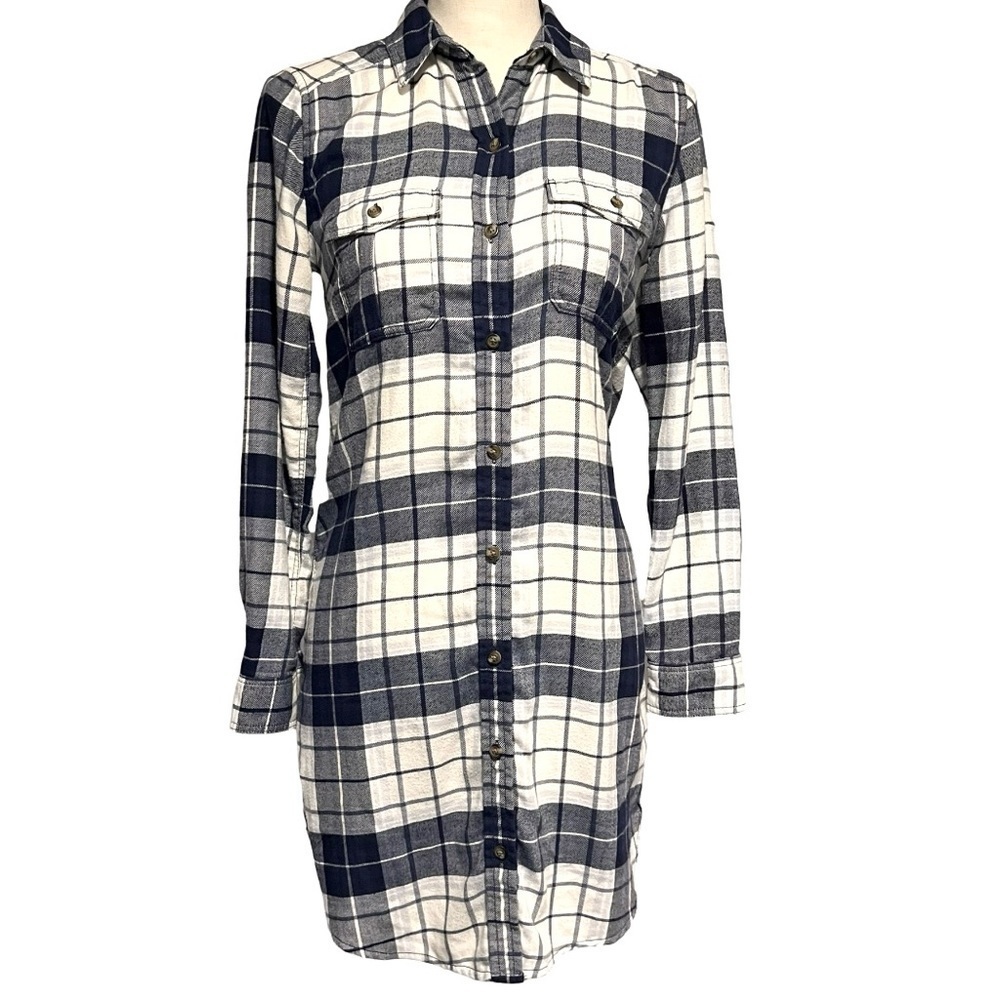 Women's American Eagle Plaid Shirt Dress, Navy Blue & Cream, XSโโโโ - Picture 5 of 6